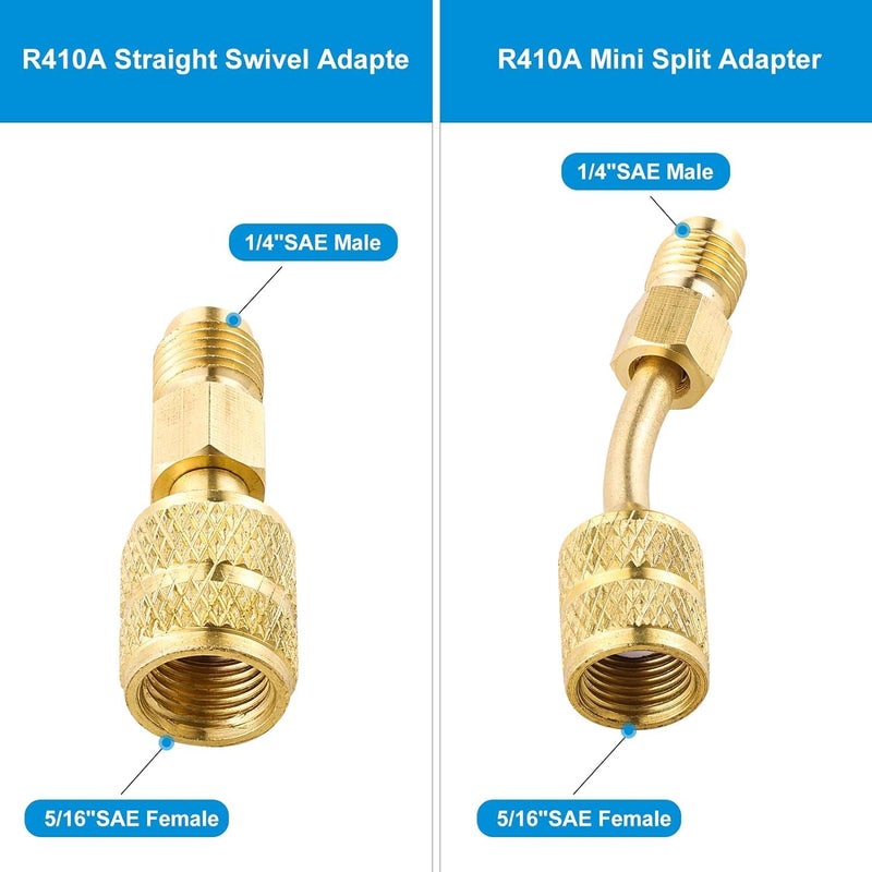 Tigbear R410A Mini Split Adapters, R410A Adapter Kit, R410A Charging Vacuum Port Connector with 5/16" Female to 1/4" Male, R410A Vacuum Pump Adapters for HVAC Refrigerant System - Image 2